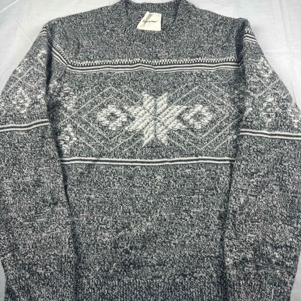 Lucky Brand Men's Crewneck Sweater in Gray and White Wool/Alpaca/Nylon Blend